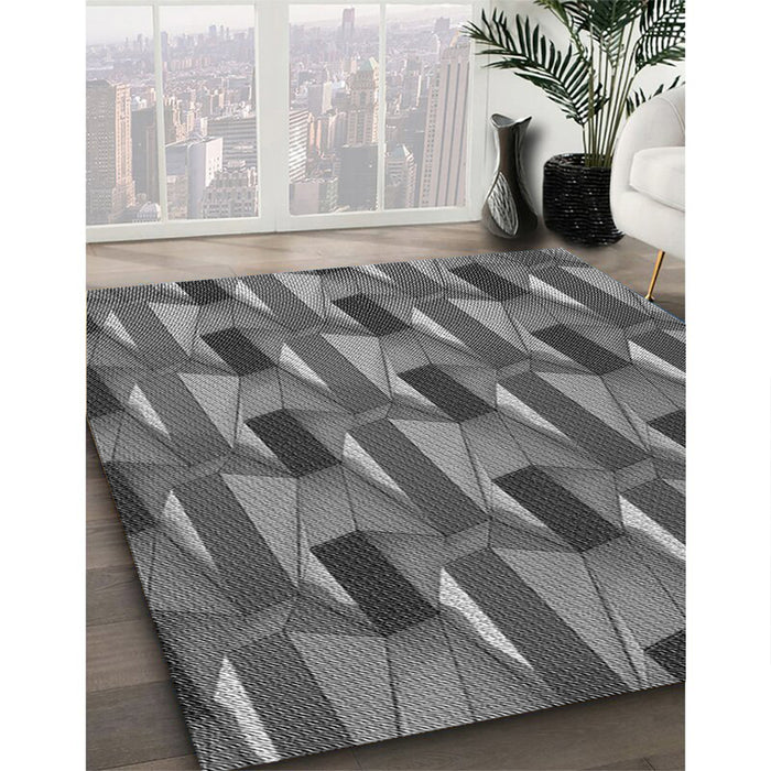 Patterned Black Rug in Family Room, pat2645gry