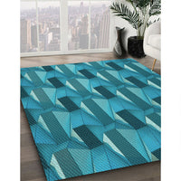 Patterned Teal Green Rug, pat2645lblu