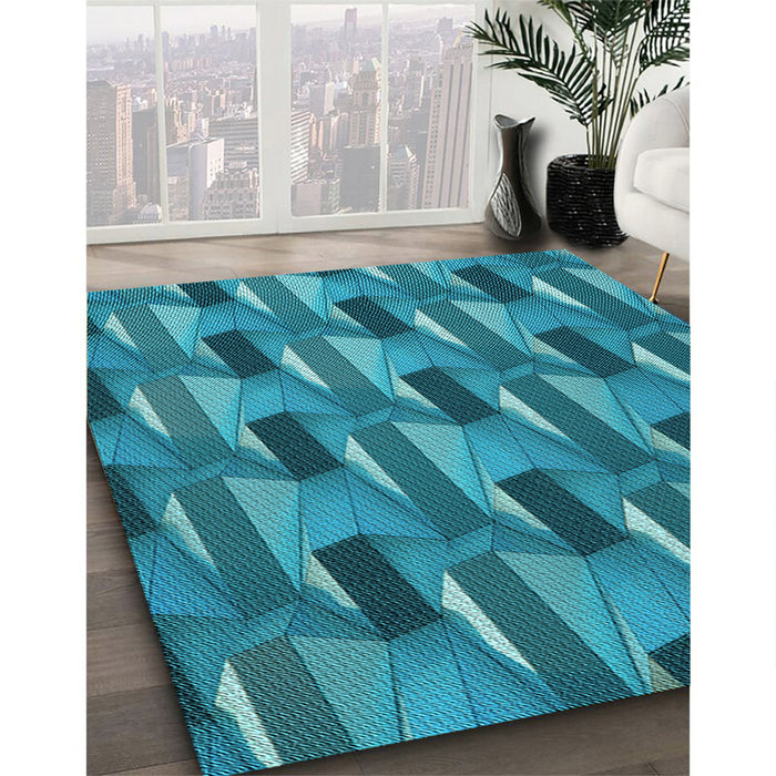 Patterned Teal Green Rug in Family Room, pat2645lblu