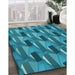 Patterned Teal Green Rug in Family Room, pat2645lblu