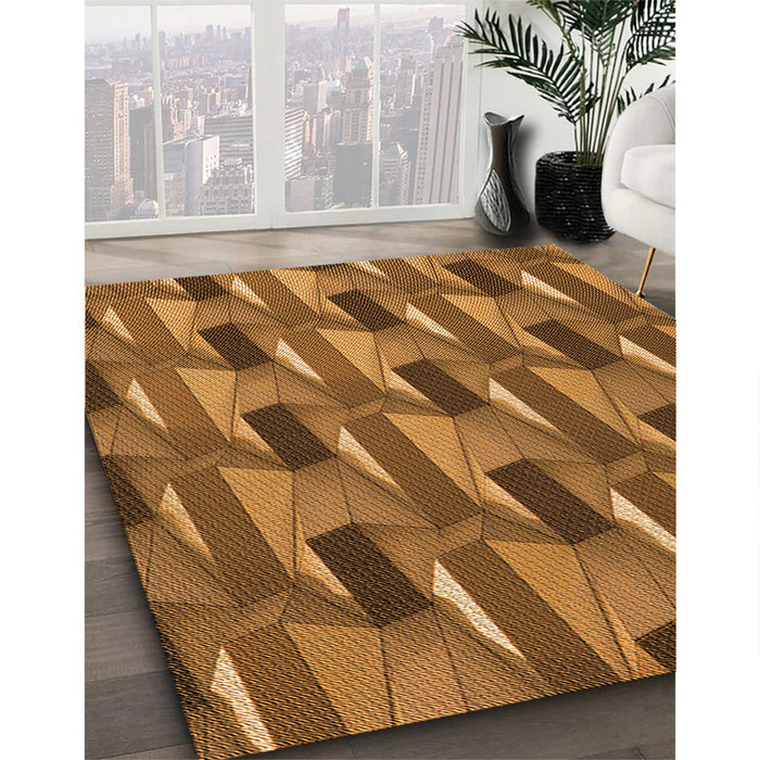 Patterned Saddle Brown Rug in Family Room, pat2645org
