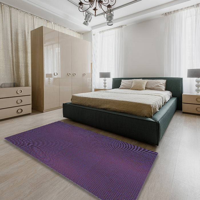 Patterned Purple Lily Purple Rug in a Bedroom, pat2647blu