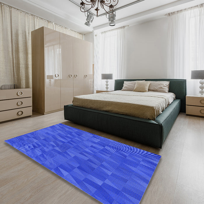 Patterned Blue Rug in a Bedroom, pat2648blu