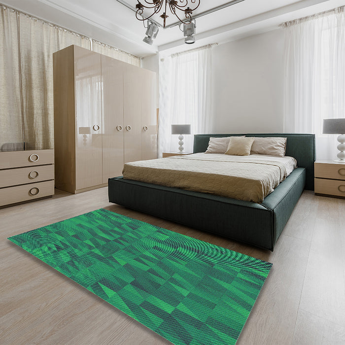 Patterned Medium Teal Green Rug in a Bedroom, pat2648grn