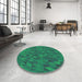 Round Patterned Medium Teal Green Rug in a Office, pat2648grn