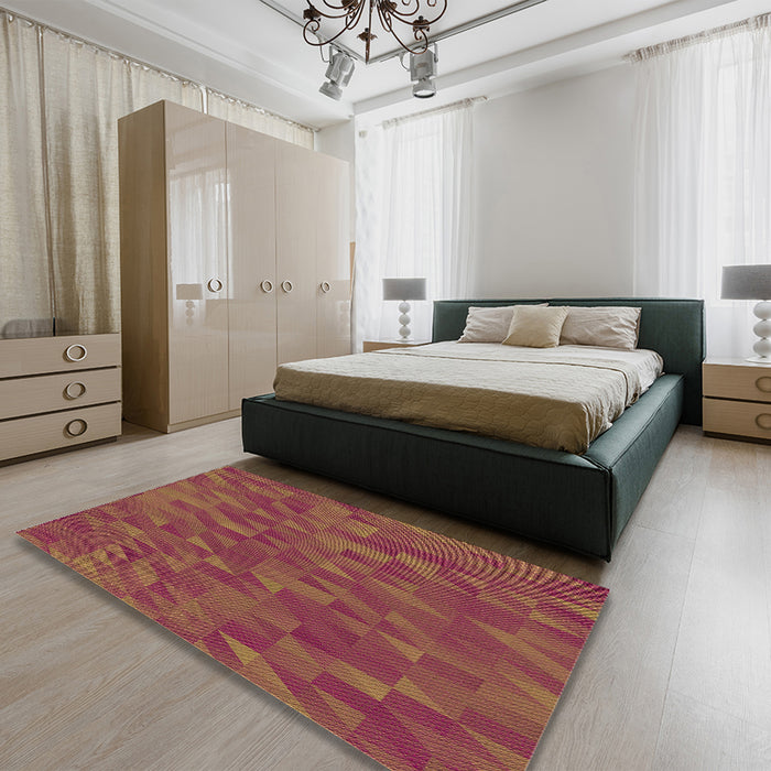 Patterned Bright Maroon Red Rug in a Bedroom, pat2648org