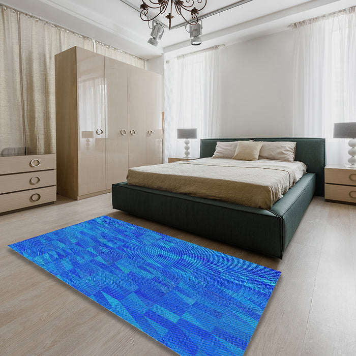 Machine Washable Transitional DeepSky Blue Rug in a Bedroom, wshpat2648