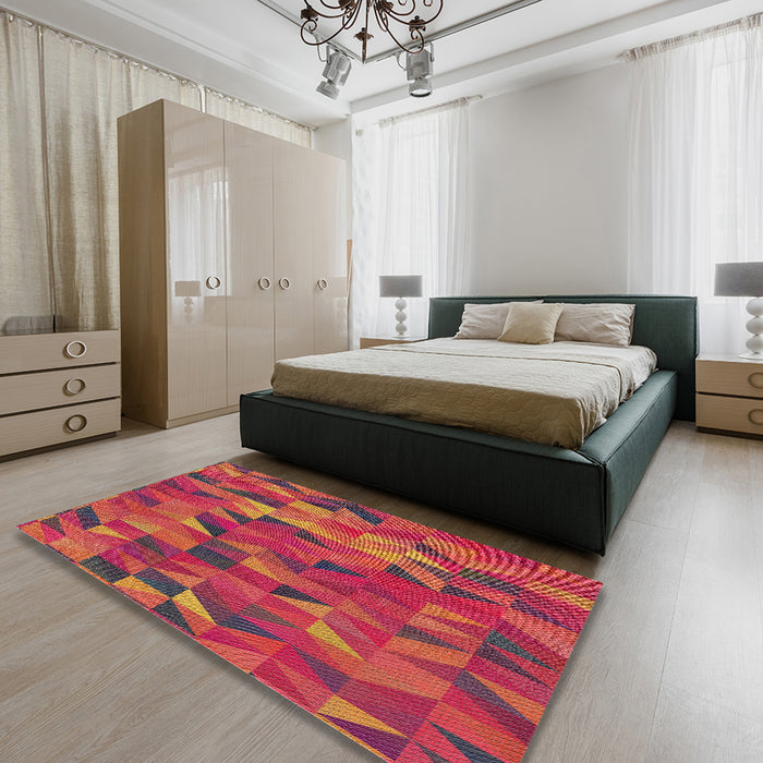 Machine Washable Transitional Red Rug in a Bedroom, wshpat2649