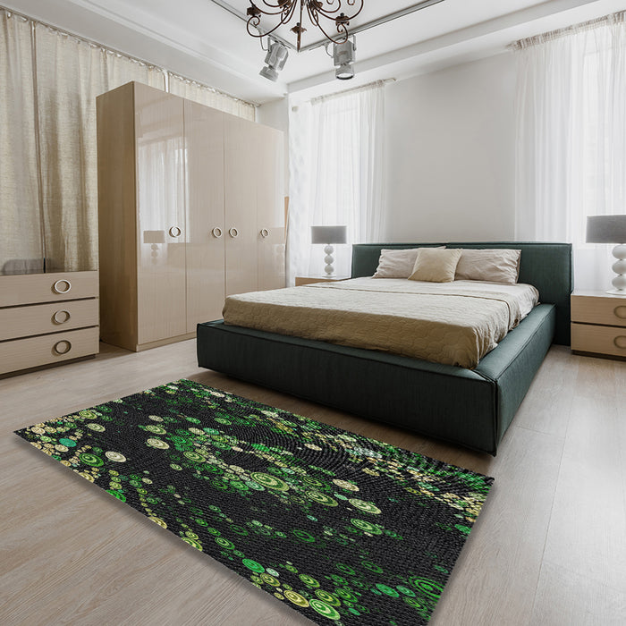 Patterned Forest Green Novelty Rug in a Bedroom, pat264