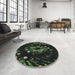 Round Machine Washable Transitional Forest Green Rug in a Office, wshpat264