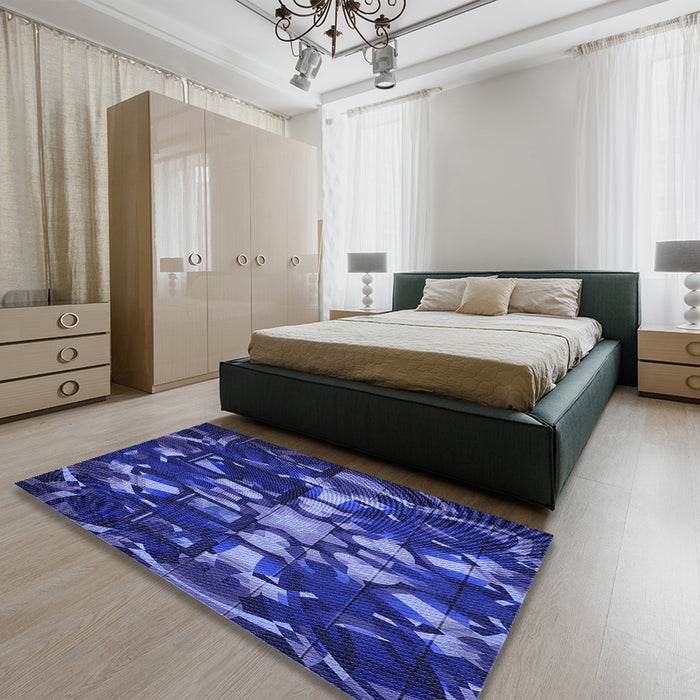 Patterned Denim Dark Blue Rug in a Bedroom, pat265blu