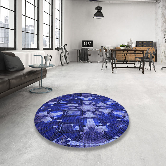 Round Patterned Denim Dark Blue Rug in a Office, pat265blu