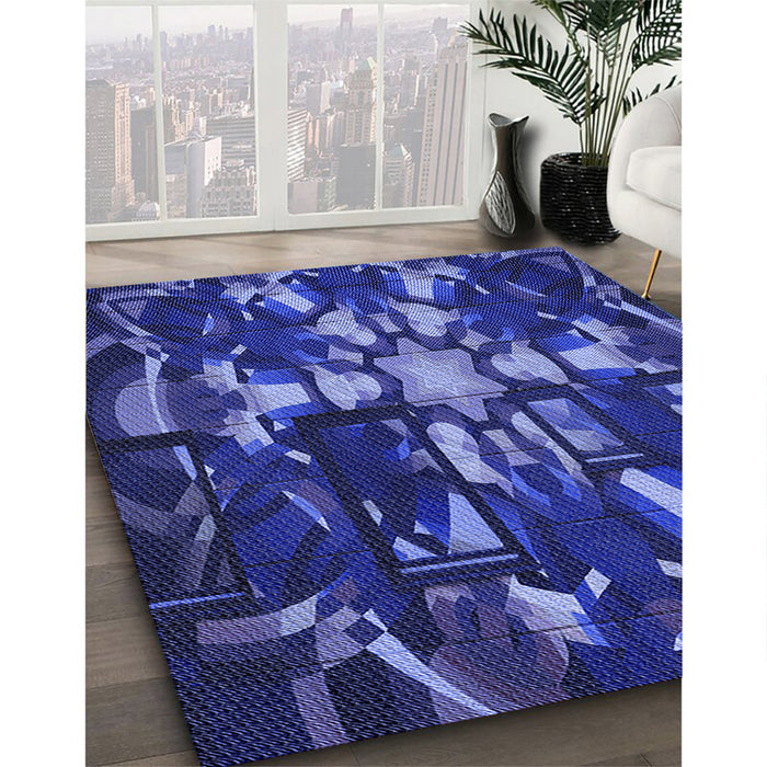 Patterned Denim Dark Blue Rug in Family Room, pat265blu