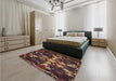 Patterned Dark Scarlet Red Rug in a Bedroom, pat265brn