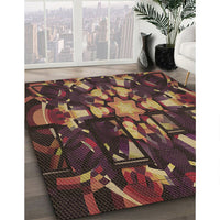 Patterned Dark Scarlet Red Rug, pat265brn