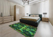 Patterned Dark Forest Green Rug in a Bedroom, pat265grn