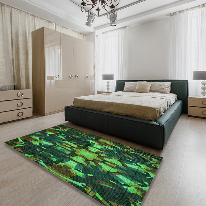 Round Machine Washable Transitional Dark Forest Green Rug in a Office, wshpat265grn