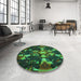 Round Patterned Dark Forest Green Rug in a Office, pat265grn