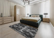 Patterned Charcoal Black Rug in a Bedroom, pat265gry