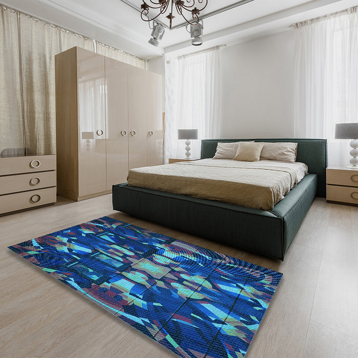 Round Machine Washable Transitional Blue Ivy Blue Rug in a Office, wshpat265lblu