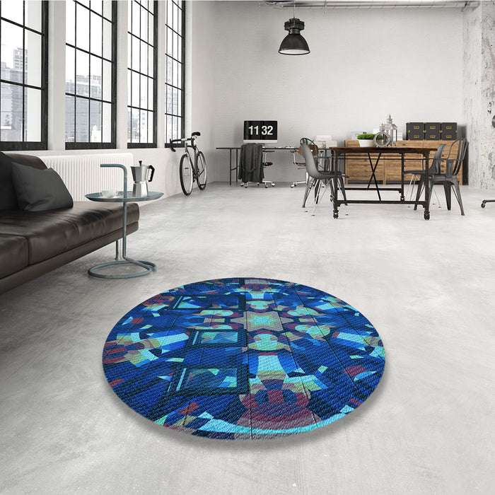 Round Patterned Blue Ivy Blue Rug in a Office, pat265lblu