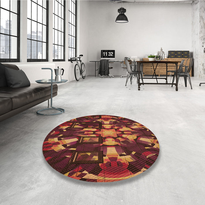 Round Patterned Red Rug in a Office, pat265org