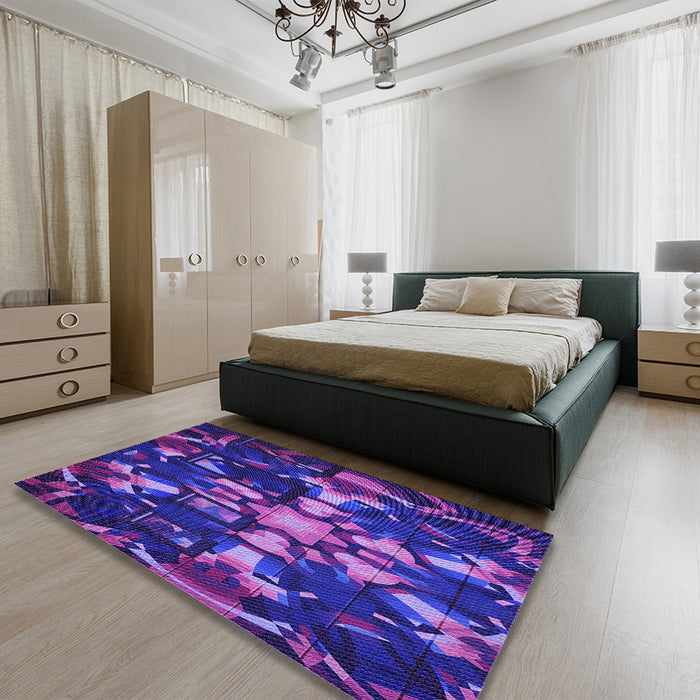 Patterned Bright Purple Rug in a Bedroom, pat265pur