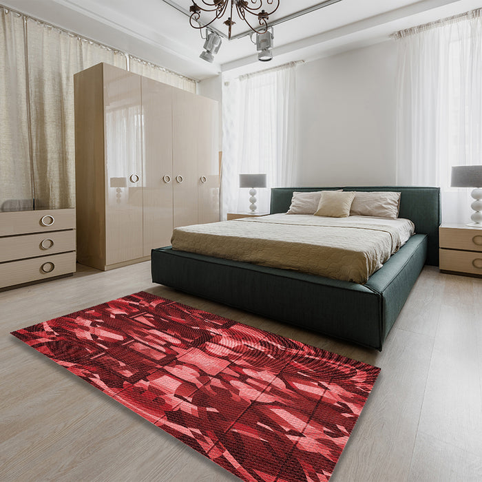Patterned Red Rug in a Bedroom, pat265rd