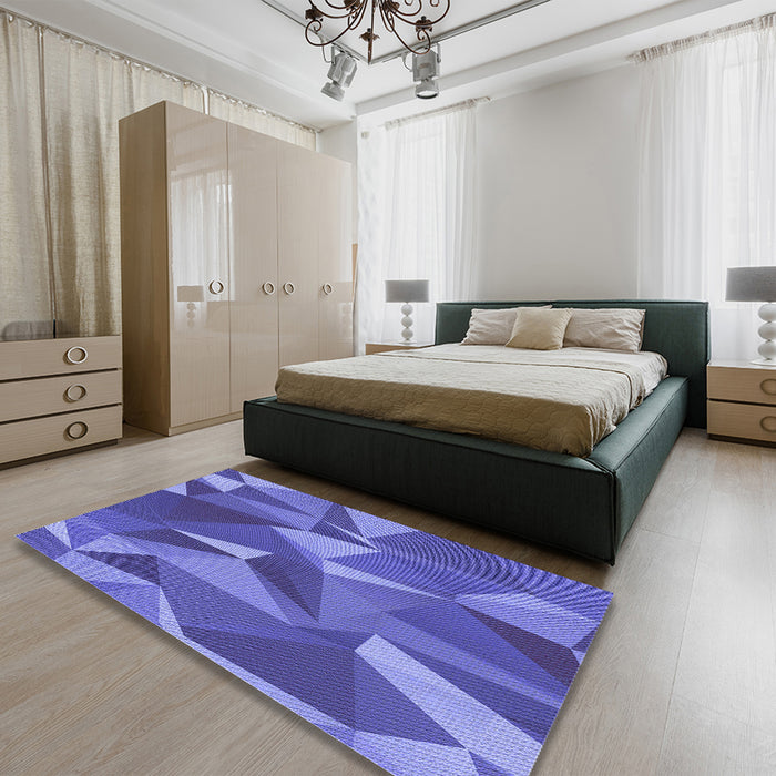 Patterned Blue Rug in a Bedroom, pat2650blu