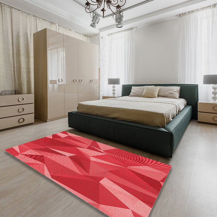 Patterned Red Rug in a Bedroom, pat2650rd