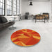 Round Patterned Neon Orange Rug in a Office, pat2650yw