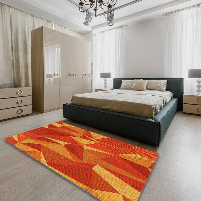 Patterned Neon Orange Rug in a Bedroom, pat2650yw
