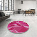 Round Machine Washable Transitional Dark Hot Pink Rug in a Office, wshpat2650