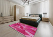 Patterned Dark Hot Pink Modern Rug in a Bedroom, pat2650