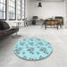 Round Patterned Electric Blue Rug in a Office, pat2651lblu