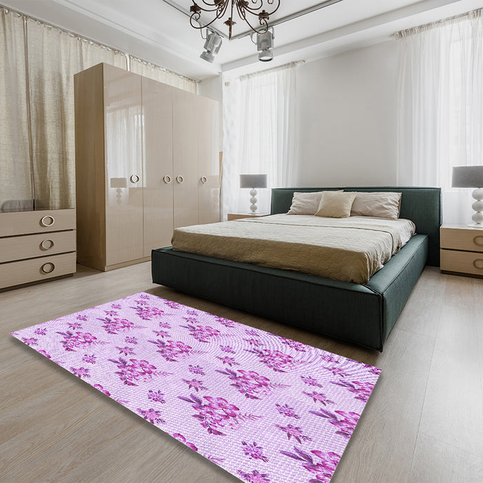 Round Machine Washable Transitional Purple Rug in a Office, wshpat2651pur