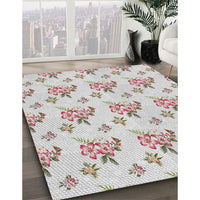 Patterned Pearl White Beige Novelty Rug, pat2651