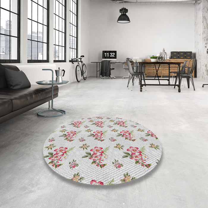 Round Patterned Pearl White Beige Novelty Rug in a Office, pat2651