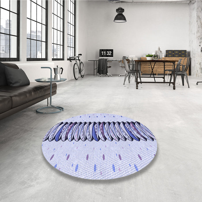 Round Patterned Lavender Blue Rug in a Office, pat2652blu