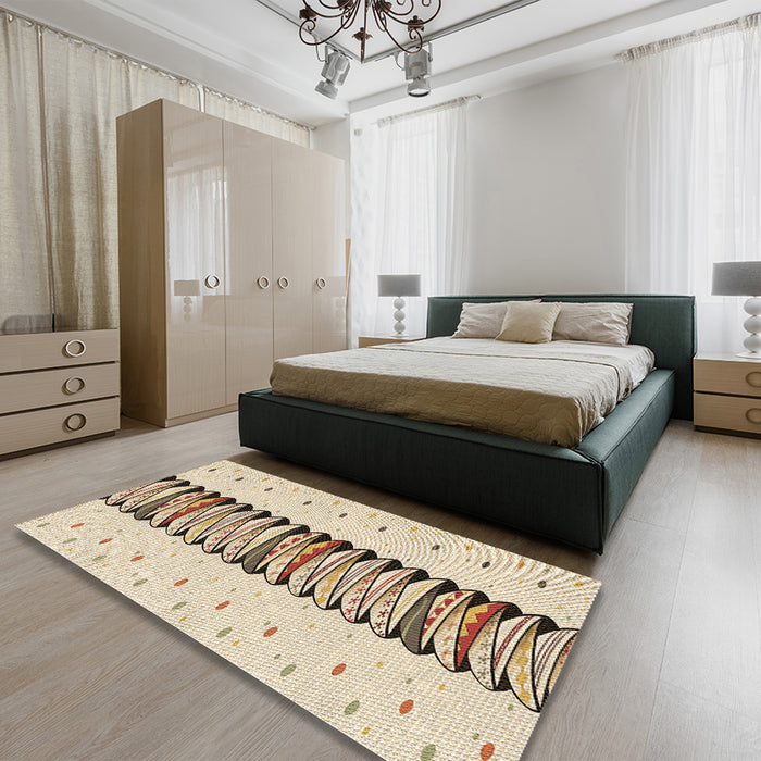 Patterned Vanilla Gold Rug in a Bedroom, pat2652brn