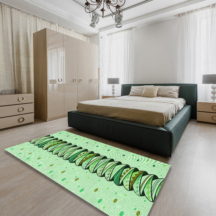 Patterned Mint Green Rug in a Bedroom, pat2652grn
