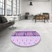 Round Patterned Medium Orchid Purple Rug in a Office, pat2652pur