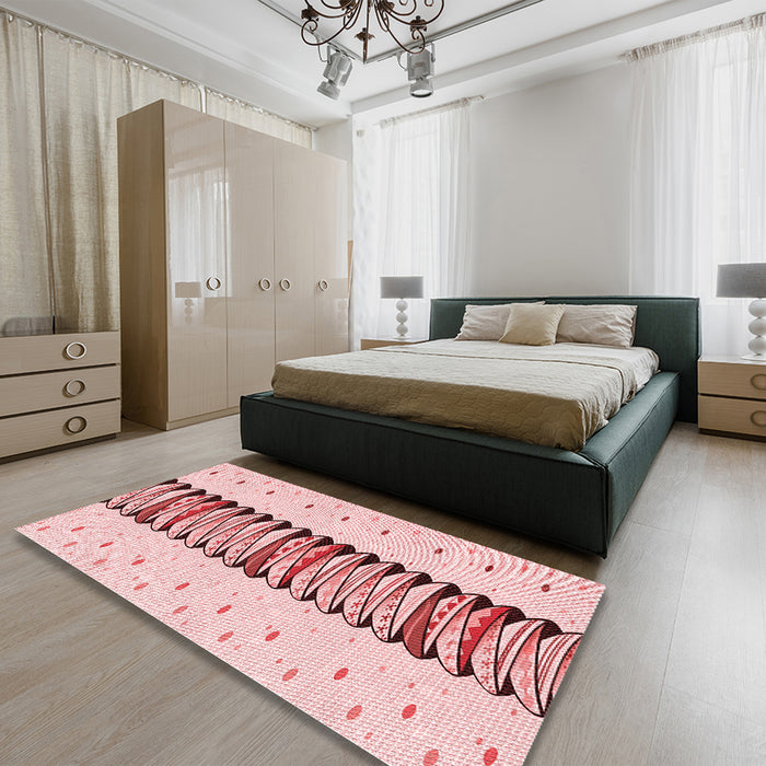 Patterned Red Rug in a Bedroom, pat2652rd