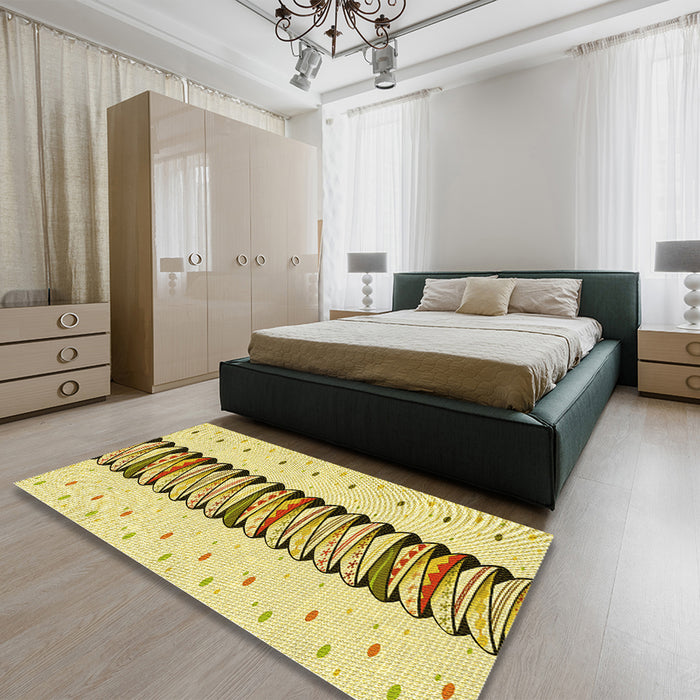 Patterned Dark Golden Brown Rug in a Bedroom, pat2652yw