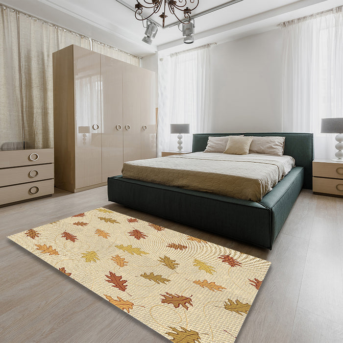 Patterned Khaki Gold Rug in a Bedroom, pat2653brn