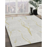 Patterned Pearl White Beige Novelty Rug, pat2654