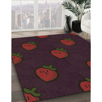 Patterned Dark Scarlet Red Rug, pat2655brn