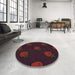 Round Patterned Dark Scarlet Red Rug in a Office, pat2655brn