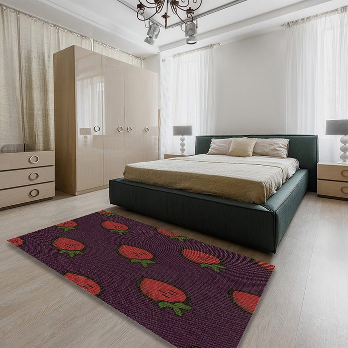 Patterned Dark Scarlet Red Rug in a Bedroom, pat2655brn