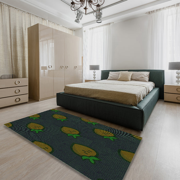 Patterned Army Green Rug in a Bedroom, pat2655grn
